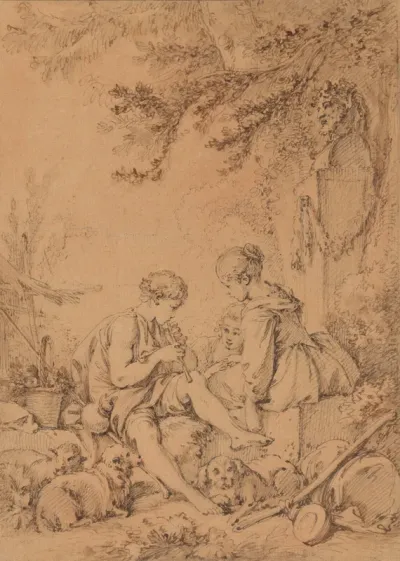 A Young Shepherd Playing a Pipe for Two Young Shepherdesses