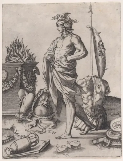 A Young Warrior Standing by an Altar, after Raphael