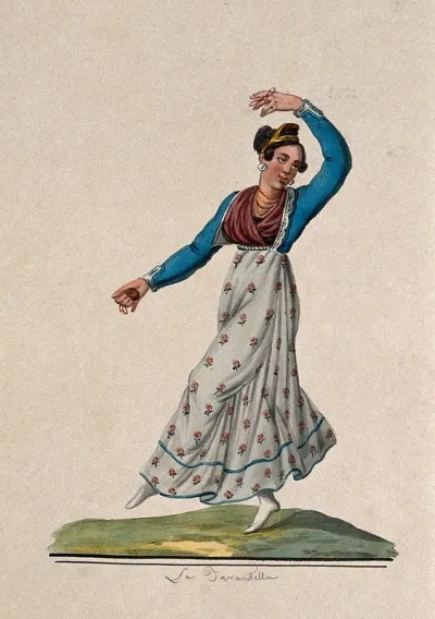 A young woman dancing the tarantella
