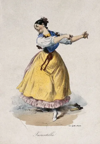 A young woman dancing the tarantella