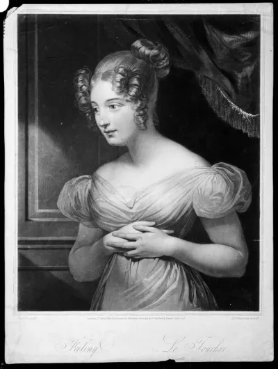A young woman in love clasps her hands against her heart; representing the sense of touch