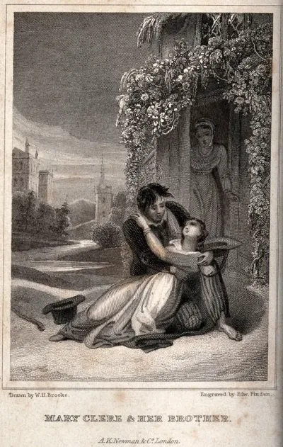 A young woman lies prostrate in the arms of her brother ouotside a rural house as another woman comes through the doorway