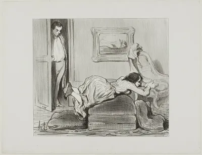 A zealous student practicing at home, plate 6 from Les Baigneuses