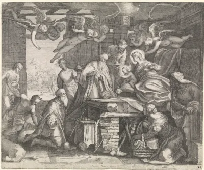 Aanbidding der koningen met engelen