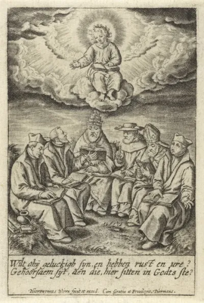 Aanbidding van het Christuskind door geestelijken