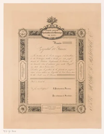 Aandeel van de Societé anonyme d'Horticulture et de Botanique de Gand