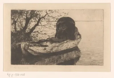 Aangemeerde roeiboot met een overkapping