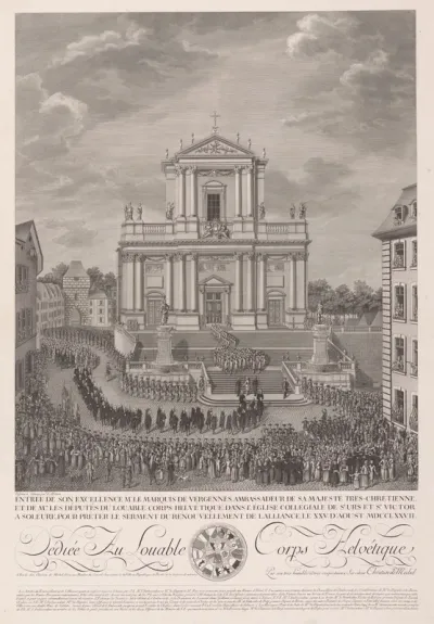 Aankomst van ambassadeur Jean Gravier, markies van Vergennes, 25 augustus 1777