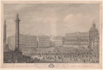 Aankomst van de Franse koningin bij het stadhuis in Parijs