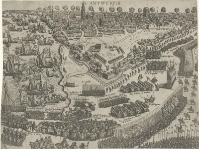 Aankomst van de hertog van Anjou te Antwerpen en ontvangst door de prins van Oranje, 1582