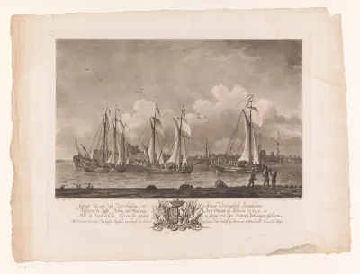 Aankomst van Willem V, prins van Oranje-Nassau, en zijn familie in de haven van Welsingen