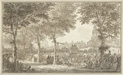 Aankomst van Willem V van Oranje-Nassau en Wilhelmina van Pruisen bij de Haarlemmerpoort te Amsterdam, 1768