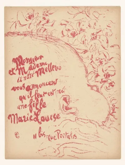 Aankondiging van geboorte van Marie-Louise Mellerio
