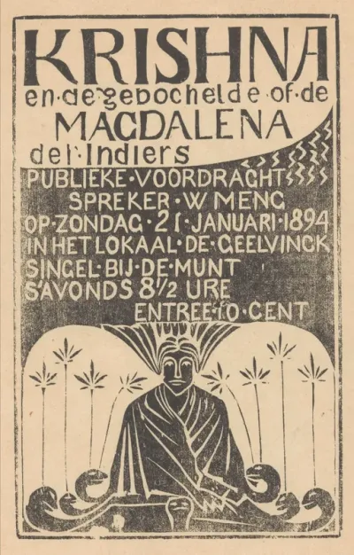 Aankondiging voordracht 'Krishna en de gebochelde of de Magdalena der Indiers' van W. Meng