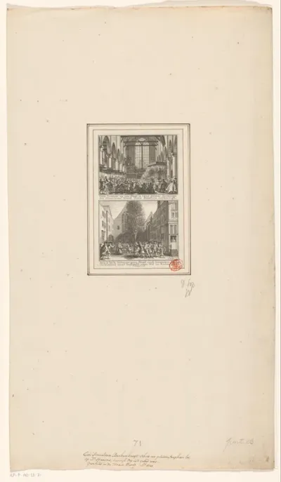 Aanslag op de predikant J.H. François in de Waalse Kerk / Onrust bij de Waalse Kerk na de aanslag, 1755