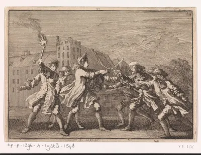 Aanslag op Johan de Witt in Den Haag bij het Binnenhof, 1672