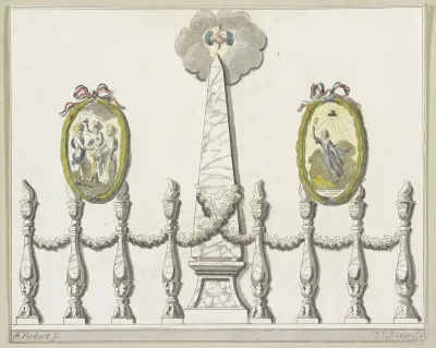 Aanstaande Eenheid en Onverdeelbaarheid, van het Bataafse Gemenebest en de Alliantie, decoratie op het Stadhuis op de Dam, 1795