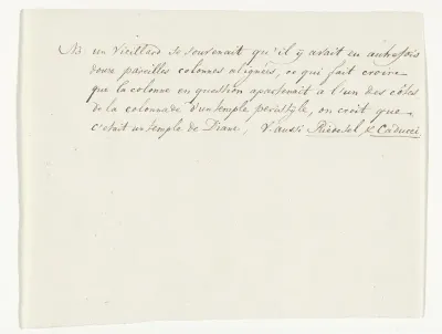 Aantekening van een lid van het reisgezelschap Nicolaas ten Hove over de oude tempel en de zuilengalerij aangetroffen onder de kerk van de heilige Drieëenheid in Tarente