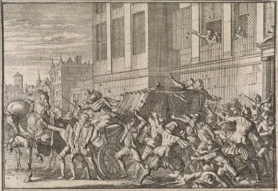 Aanval te Madrid op het rijtuig van de graaf van Olivares, Gaspard de Gusmán, 1643