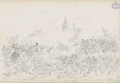 Aanval van Franse cavaleristen op Duitse soldaten