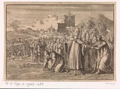 Aartsbisschop van Toulouse legt de eerste steen voor de sluis in het kanaal tussen de Atlantische Oceaan en de Midellandse Zee, 1667