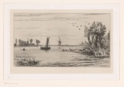 Abcoudermeer met roeiboot en zeilboot