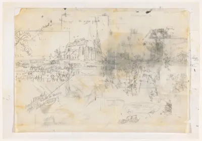 Abdijkerk van Loosduinen in landschap met molens