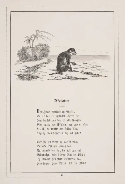 Abekatten. Illustration til H.V. Kaalund, "Fabler for Børn"