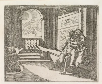 Abimelech ziet Isaak Rebekka liefkozen