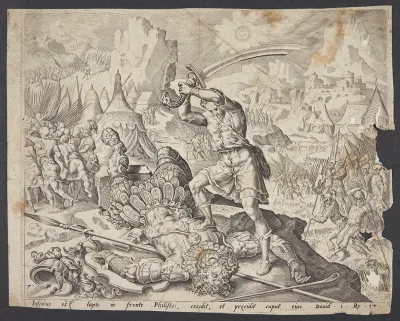 Abner præsenterer David med Goliats hoved for Saul