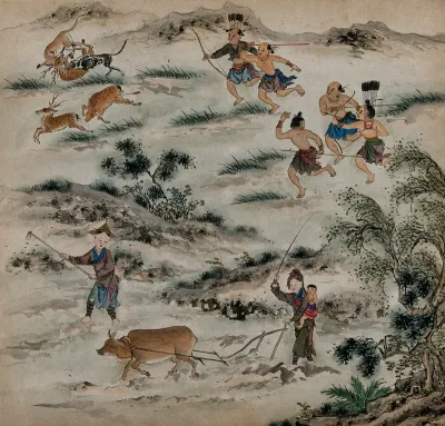 Aboriginal peoples of Formosa engaged in hunting deer and ploughing the field