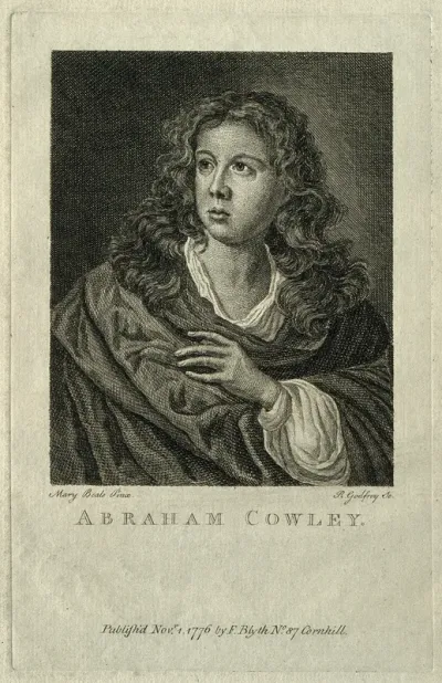 Abraham Cowley. Line engraving by R. Godfrey, 1776, after Mary Beale