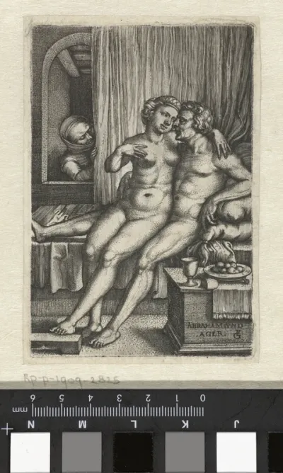 Abraham en Hagar bespied door Sara