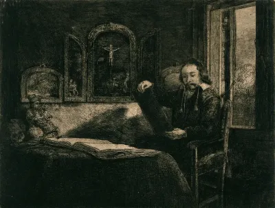Abraham Francen, apothecary, seated by a window, gazing at a print or drawing