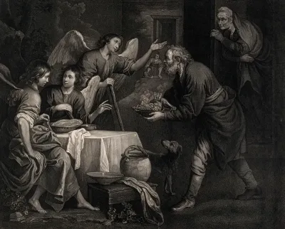 Abraham gives food to his three strange guests