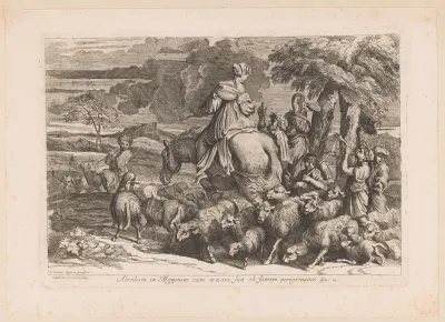 Abraham op weg naar Egypte met zijn vrouw Sara