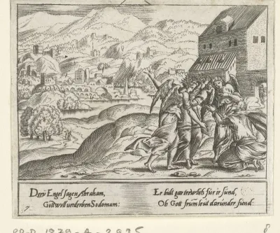 Abraham smeekt de drie engelen Sodom te sparen