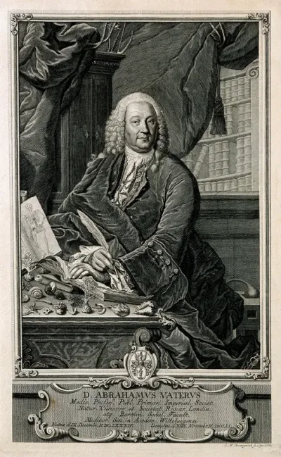 Abraham Vater. Line engraving by J. M. Bernigeroth, 1752