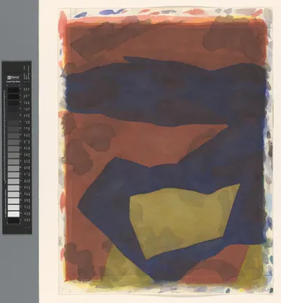 Abstracte schildering in blauw, bruin en groen