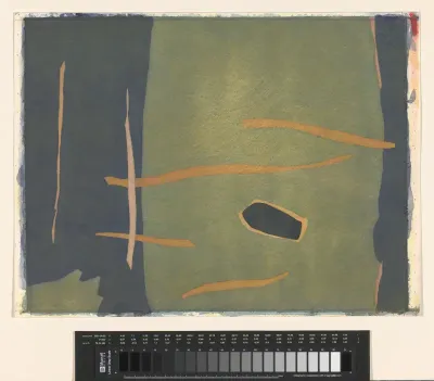 Abstracte schildering in groen, geel en zwart