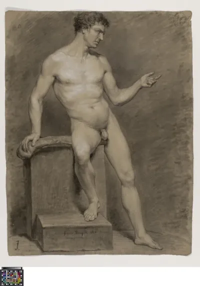 Academic life drawing study: seated male nude