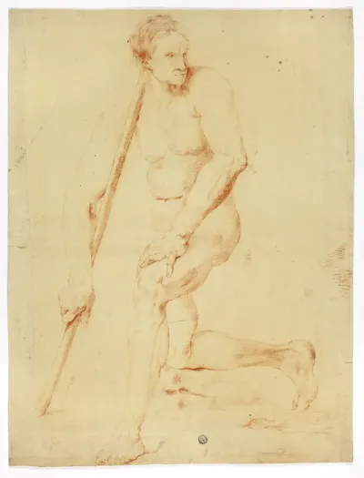 Academic Male Nude Leaning on Staff