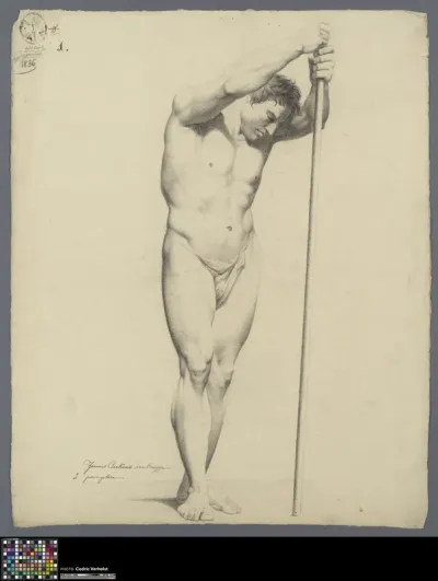 Academic study after a print: standing male nude
