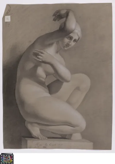 Academic study after a sculpture: crouching Venus