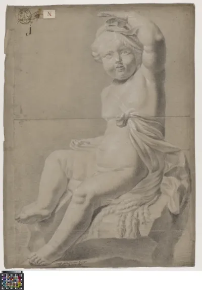 Academic study after a sculpture: seated child with raised arm
