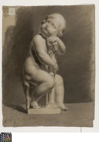Academic study after a sculpture: seated child with small column