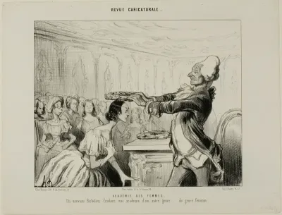 Academy of Women. A new Richelieu, founding a new Academy of a different kind.... of the feminine gender, plate 33 from Revue Caricatureale