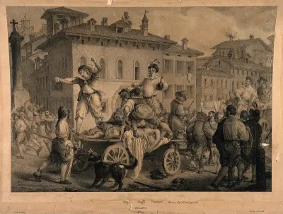 Accusing the anointers in the great plague of Milan in 1630; a scene from Manzoni's 'I promessi sposi'