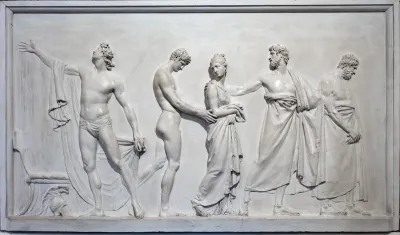 Achilles delivering Briseis to Agamemnon’s Heralds