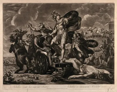 Achilles dragging the body of Hector around Troy